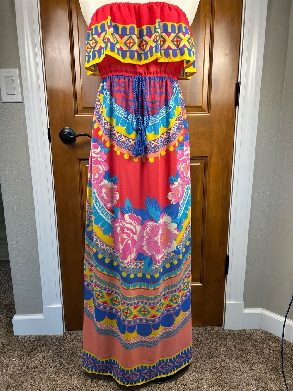 Flying Tomato Women's Maxi Color Burst Strapless Tube Top Dress Size M Boho